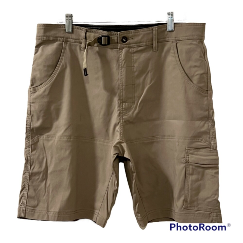 PRANA Womens Khaki Cargo Shorts Stretch Nylon Blend Hiking Shorts Sz 36W